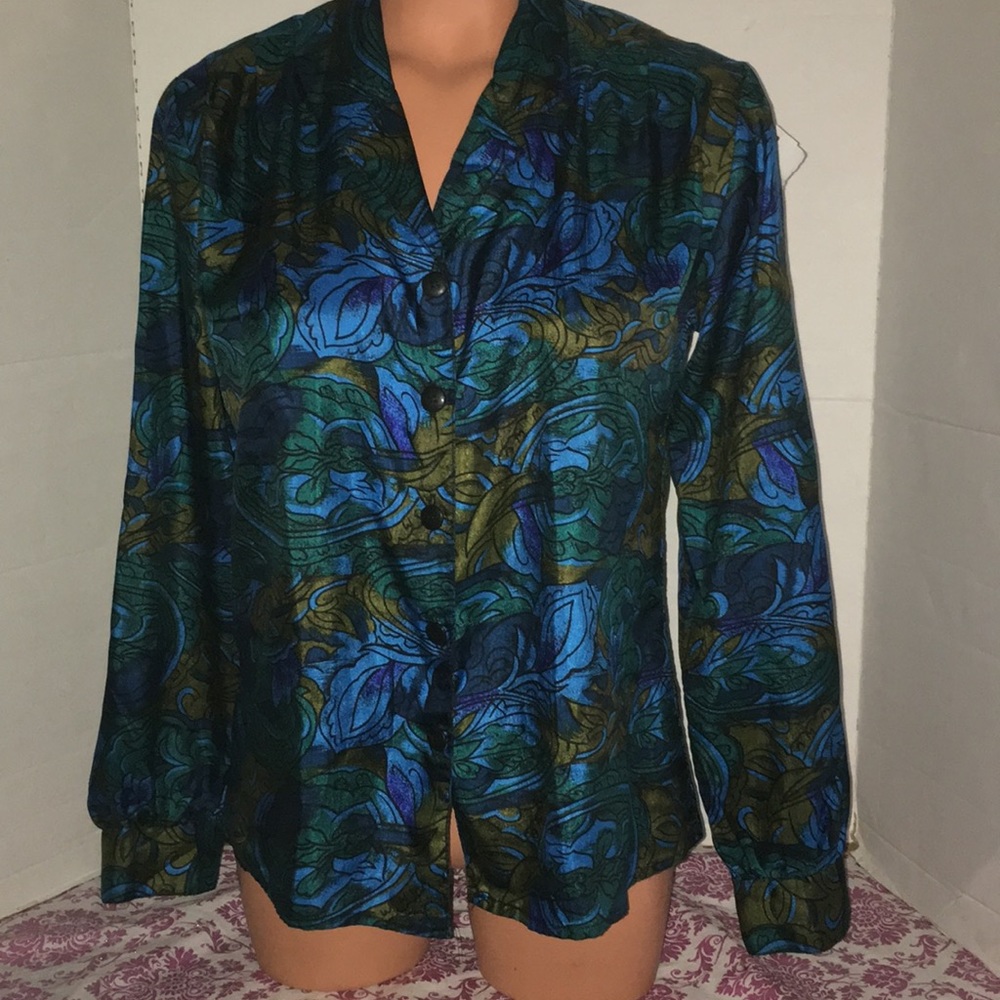 Vintage Silky Abstract Notations Secretary Blouse - Picture 2 of 7
